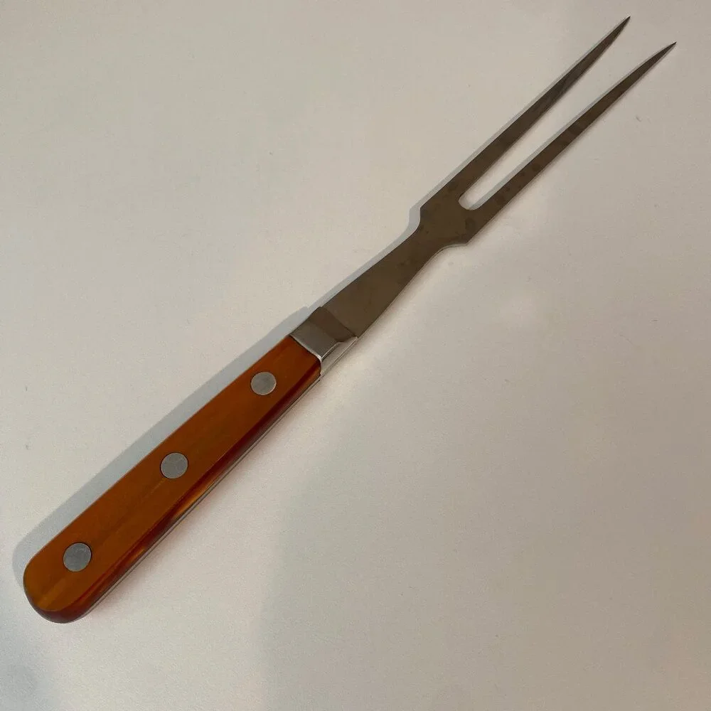 Vintage Au Nain Carving Fork France Stainless Steel Faux Tortoise‎ Handle